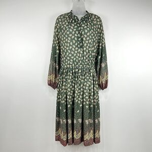 Nancy Greer‎ Dress Womens M Green Paisley AOP VTG 70s Peasant Boho Prairie Hippy